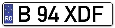 Placuta inmatriculare numar auto  B-94-XDF, B 94 XDF, B94XDF