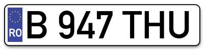 Placuta inmatriculare numar auto  B-947-THU, B 947 THU, B947THU