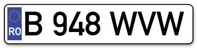 Placuta inmatriculare numar auto  B-948-WVW, B 948 WVW, B948WVW