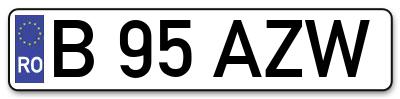 Placuta inmatriculare numar auto  B-95-AZW, B 95 AZW, B95AZW