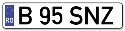 Placuta inmatriculare numar auto  B-95-SNZ, B 95 SNZ, B95SNZ