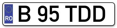 Placuta inmatriculare numar auto  B-95-TDD, B 95 TDD, B95TDD