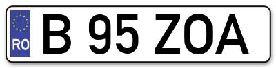 Placuta inmatriculare numar auto  B-95-ZOA, B 95 ZOA, B95ZOA