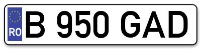 Placuta inmatriculare numar auto  B-950-GAD, B 950 GAD, B950GAD