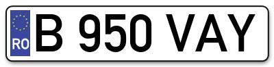 Placuta inmatriculare numar auto  B-950-VAY, B 950 VAY, B950VAY