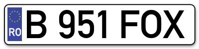 Placuta inmatriculare numar auto  B-951-FOX, B 951 FOX, B951FOX
