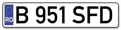 Placuta inmatriculare numar auto  B-951-SFD, B 951 SFD, B951SFD
