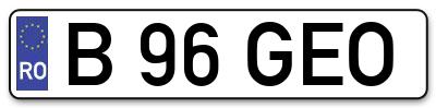 Placuta inmatriculare numar auto  B-96-GEO, B 96 GEO, B96GEO