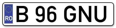 Placuta inmatriculare numar auto  B-96-GNU, B 96 GNU, B96GNU