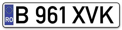 Placuta inmatriculare numar auto  B-961-XVK, B 961 XVK, B961XVK
