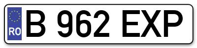 Placuta inmatriculare numar auto  B-962-EXP, B 962 EXP, B962EXP