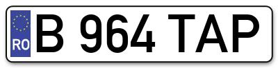 Placuta inmatriculare numar auto  B-964-TAP, B 964 TAP, B964TAP