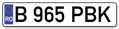 Placuta inmatriculare numar auto  B-965-PBK, B 965 PBK, B965PBK