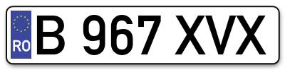 Placuta inmatriculare numar auto  B-967-XVX, B 967 XVX, B967XVX