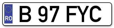 Placuta inmatriculare numar auto  B-97-FYC, B 97 FYC, B97FYC