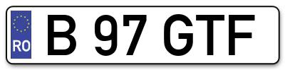 Placuta inmatriculare numar auto  B-97-GTF, B 97 GTF, B97GTF