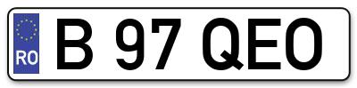 Placuta inmatriculare numar auto  B-97-QEO, B 97 QEO, B97QEO