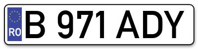 Placuta inmatriculare numar auto  B-971-ADY, B 971 ADY, B971ADY