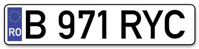 Placuta inmatriculare numar auto  B-971-RYC, B 971 RYC, B971RYC