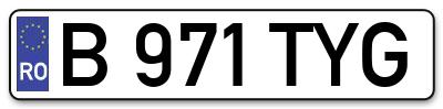 Placuta inmatriculare numar auto  B-971-TYG, B 971 TYG, B971TYG