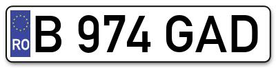 Placuta inmatriculare numar auto  B-974-GAD, B 974 GAD, B974GAD
