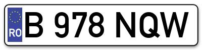 Placuta inmatriculare numar auto  B-978-NQW, B 978 NQW, B978NQW