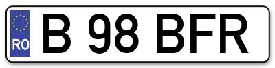 Placuta inmatriculare numar auto  B-98-BFR, B 98 BFR, B98BFR