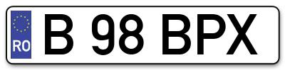 Placuta inmatriculare numar auto  B-98-BPX, B 98 BPX, B98BPX