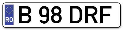 Placuta inmatriculare numar auto  B-98-DRF, B 98 DRF, B98DRF