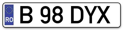 Placuta inmatriculare numar auto  B-98-DYX, B 98 DYX, B98DYX