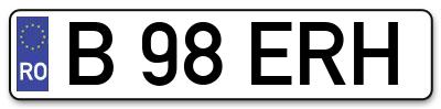 Placuta inmatriculare numar auto  B-98-ERH, B 98 ERH, B98ERH