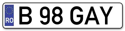 Placuta inmatriculare numar auto  B-98-GAY, B 98 GAY, B98GAY