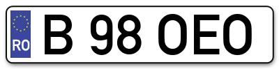 Placuta inmatriculare numar auto  B-98-OEO, B 98 OEO, B98OEO
