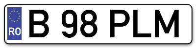 Placuta inmatriculare numar auto  B-98-PLM, B 98 PLM, B98PLM