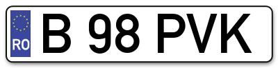 Placuta inmatriculare numar auto  B-98-PVK, B 98 PVK, B98PVK