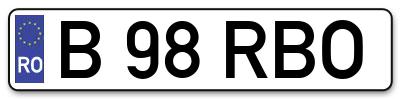 Placuta inmatriculare numar auto  B-98-RBO, B 98 RBO, B98RBO