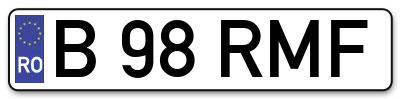 Placuta inmatriculare numar auto  B-98-RMF, B 98 RMF, B98RMF