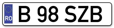 Placuta inmatriculare numar auto  B-98-SZB, B 98 SZB, B98SZB