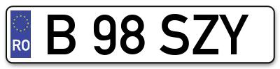 Placuta inmatriculare numar auto  B-98-SZY, B 98 SZY, B98SZY