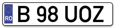 Placuta inmatriculare numar auto  B-98-UOZ, B 98 UOZ, B98UOZ