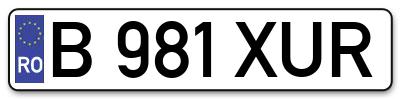 Placuta inmatriculare numar auto  B-981-XUR, B 981 XUR, B981XUR