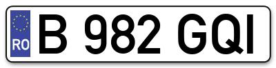 Placuta inmatriculare numar auto  B-982-GQI, B 982 GQI, B982GQI