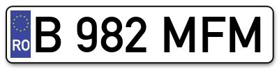 Placuta inmatriculare numar auto  B-982-MFM, B 982 MFM, B982MFM