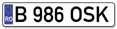 Placuta inmatriculare numar auto  B-986-OSK, B 986 OSK, B986OSK