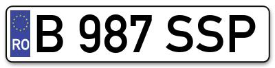 Placuta inmatriculare numar auto  B-987-SSP, B 987 SSP, B987SSP