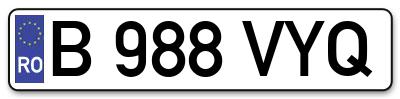 Placuta inmatriculare numar auto  B-988-VYQ, B 988 VYQ, B988VYQ