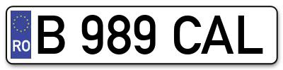 Placuta inmatriculare numar auto  B-989-CAL, B 989 CAL, B989CAL