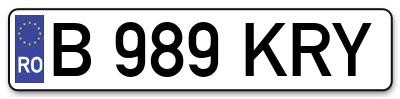 Placuta inmatriculare numar auto  B-989-KRY, B 989 KRY, B989KRY