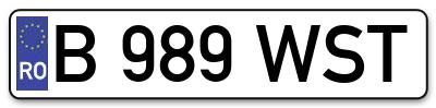 Placuta inmatriculare numar auto  B-989-WST, B 989 WST, B989WST