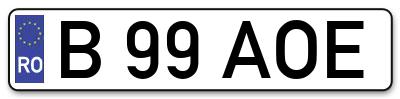 Placuta inmatriculare numar auto  B-99-AOE, B 99 AOE, B99AOE